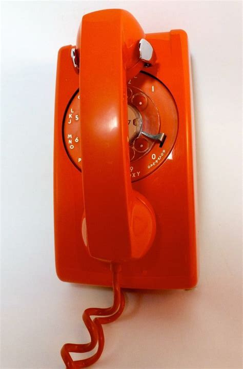 Vintage Itt Orange Wall Mount Rotary Dial Telephone Shiny Orange