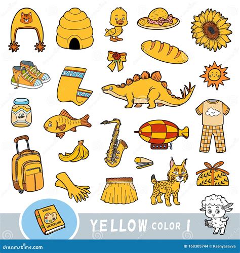 Colorful Set Of Yellow Color Objects Visual Dictionary For Children