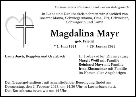Traueranzeigen Von Magdalina Mayr Augsburger Allgemeine Zeitung