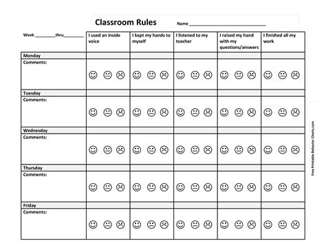 免费 Printable Classroom Behavior Chart Template 样本文件在
