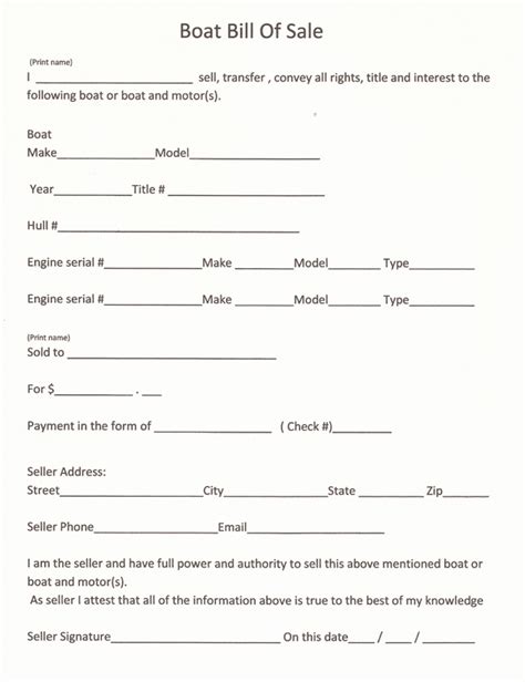 Free Printable Boat Bill Of Sale Form Generic