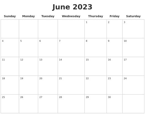 June 2023 Blank Calendar Pages