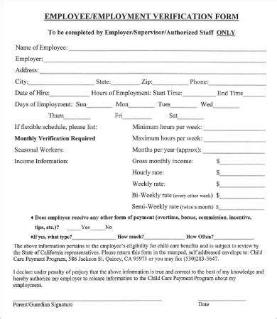 verification  employment form   word  documents