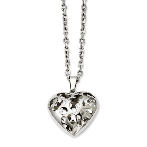 Jewelryweb Stainless Steel Puffed Heart 20inch Necklace 20 Inch