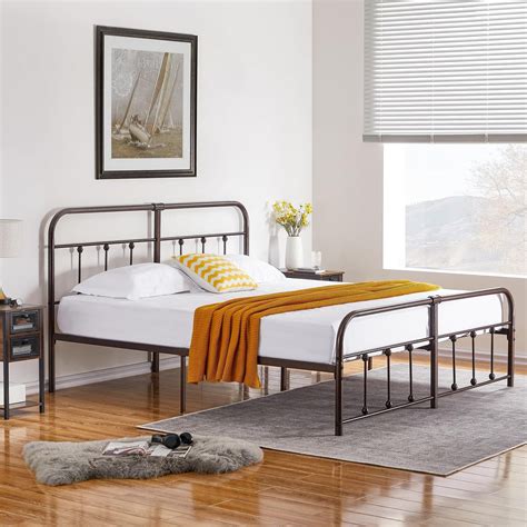 Vecelo Vintage Metal Frame Platform With Headboard And Footboardheavy