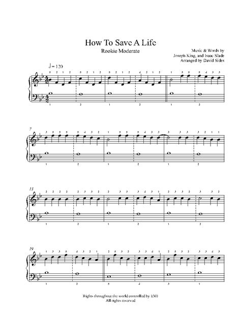 How To Save A Life By The Fray Piano Sheet Music Rookie Level