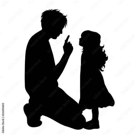 Vector Silhouette Of Father With Daughter On White Background Stock