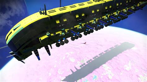 Showing Off My Super Massive Freighter Orbiting A Moon No Mans Sky