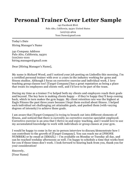personal trainer cover letter sample tips resume companion