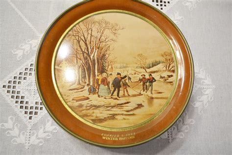 Vintage Currier And Ives Cookie Tin Winter Pastime Vintage