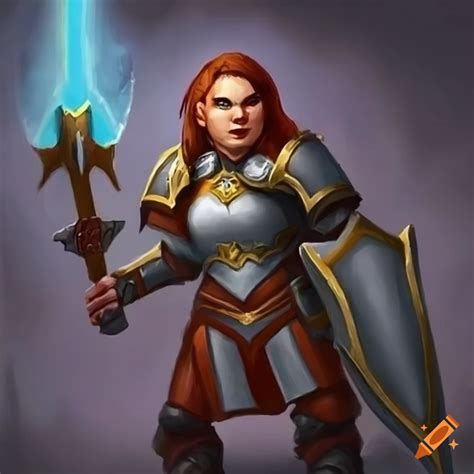 Image Of A Fierce Female Dwarf Paladin Wielding A Warhammer On Craiyon