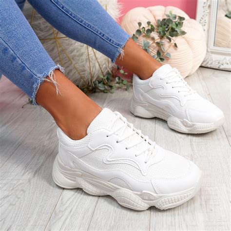 Womens Ladies Wide Fit Chunky Trainers Lace Up Running Sneakers Women Shoes Size Ebay