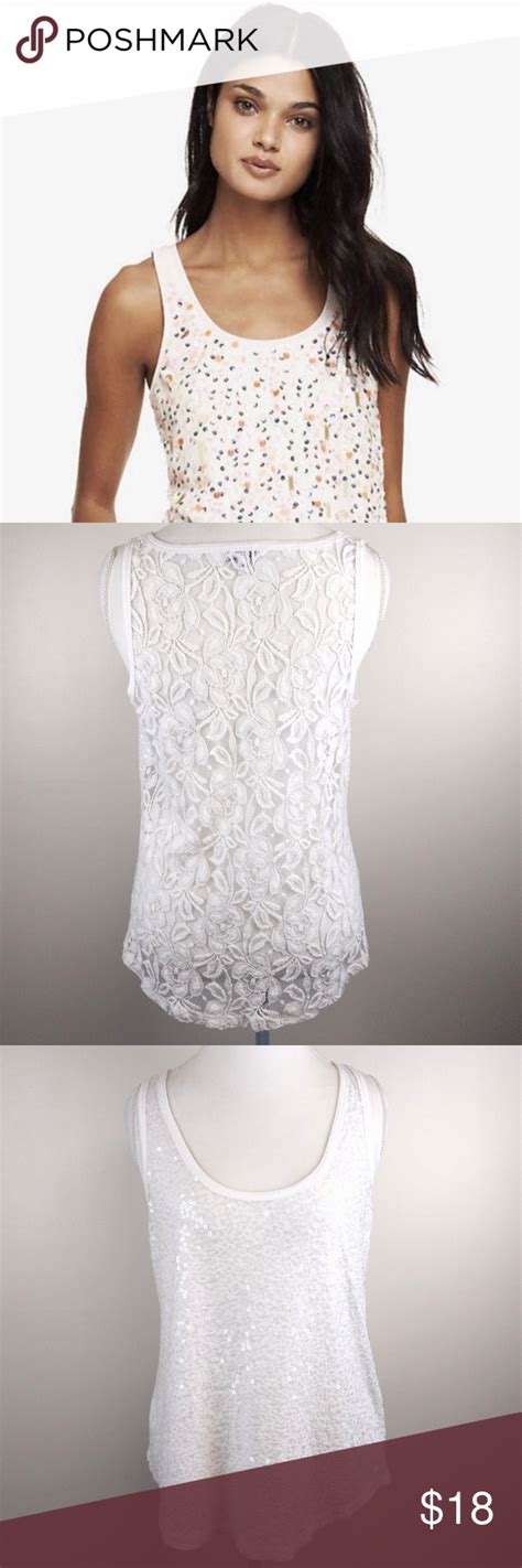 Express Lace And Sequin Tank Top White Sequin Tank Sequin Tank Tops