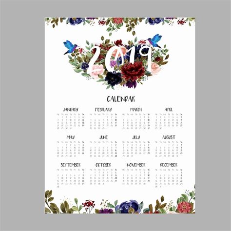 Premium Vector Floral Watercolor Calendar 2019