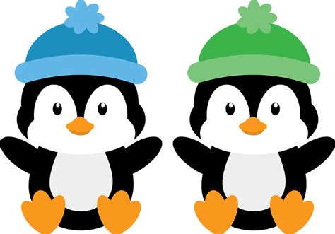 Penguin Clipart Two Penguins Wearing Hats And Sitting Next To Each Other
