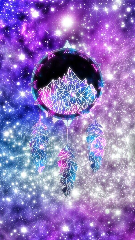 A Purple And Blue Dream Catcher With Stars In The Background