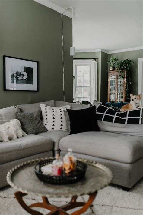 An Earthy Eclectic Sage Green Living Room
