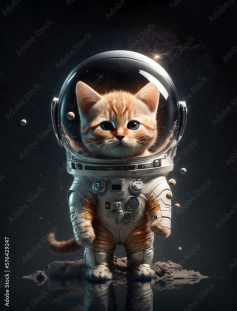 Kittens In Outer Space That Are Wearing A Space Suit An Astronaut Cat