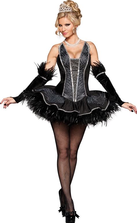 Sexy Halloween Deluxe Adult Black Seductive Swan Ballerina Tutu Costume