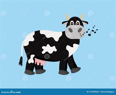 Black Cartoon Cow With White Stains Isolated Vector Illustration Stock