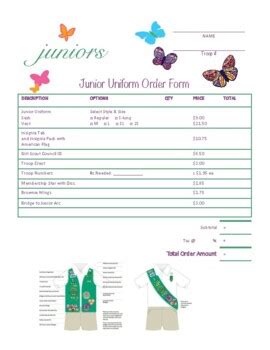 Girl Scout Junior Uniform Order Form Printable By Sparklet Party