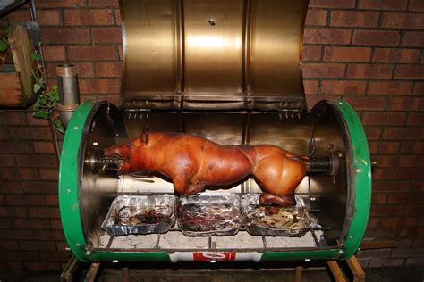 My Home Made Pig Roasting Spit Made From An Old Castrol Oil Drum And A