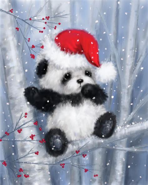 Wood Mixed Media Christmas Panda By Makiko Christmas Panda