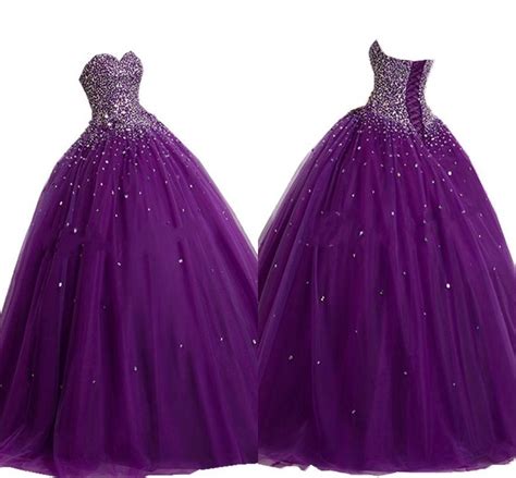 Dark Purple Strapless Quinceanera Dresses Tulle Long 2020 Beaded Sequin