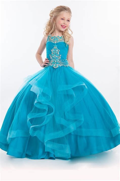 Mother And Kids Girls Clothing Stunning Blue Ruffles Tulle Ball Gowns