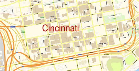Cincinnati Pdf Map Vector Detailed City Plan Editable Street Map