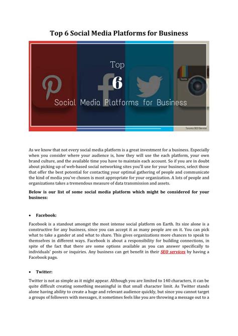 Ppt Top 6 Social Media Platforms For Business Powerpoint Presentation