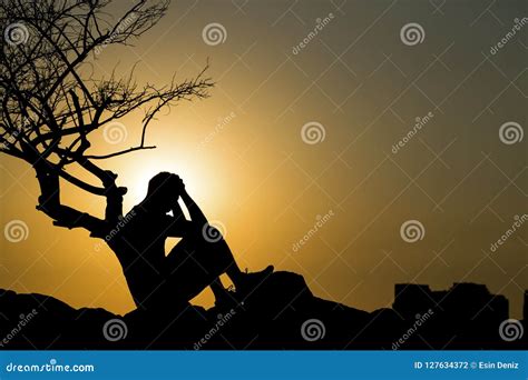 Sad Young Man Silhouette Stock Photo Image Of Silhouette 127634372