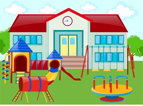 School Building And Playground Stock Vector Illustration Of