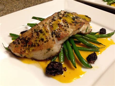 Fresh Rick S Awesome Food From Home Herbed Chilean Sea Bass Haricovert Morels Orange
