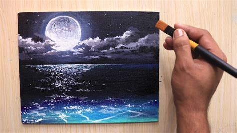 Acrylic Painting Of Beautiful Moonlight Night Sky Landscape Step By