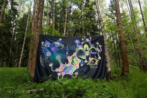 Psilocybin World Psychedelic Fluorescent Uv Reactive Backdrop Tapestry