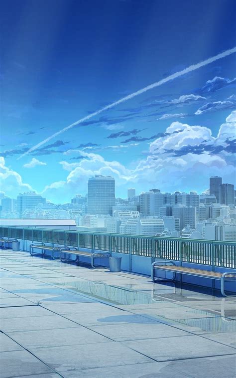 1600x2560 Anime Landscape School Rooftop Sky Clouds Cityscape