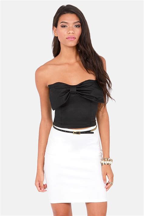 The More You Bow Strapless Black Top Black Tops Tops Cute Tops