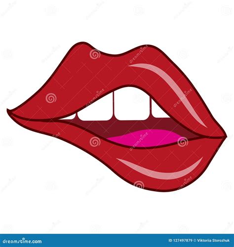 Lip Kiss Open Mouth With Teeth Banner Vector Cartoon Illustration