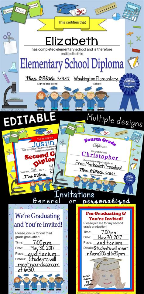 Editable Diplomas For Grades 1 6 Elementary School Diplomas