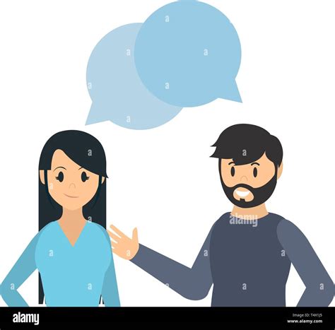Couple Woman And Man Talking With Speech Bubble Cartoon Vector