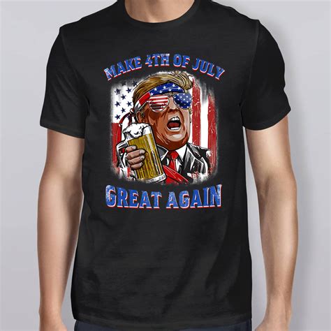 Make 4th of July Great Again Trump Drinking Beer American Flag Shirt