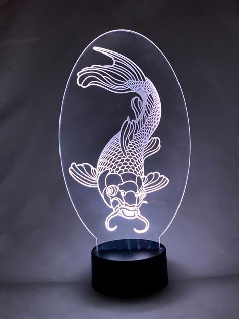 Koi Fish Laser Engraved Acrylic Led Night Light Lamp With Remote