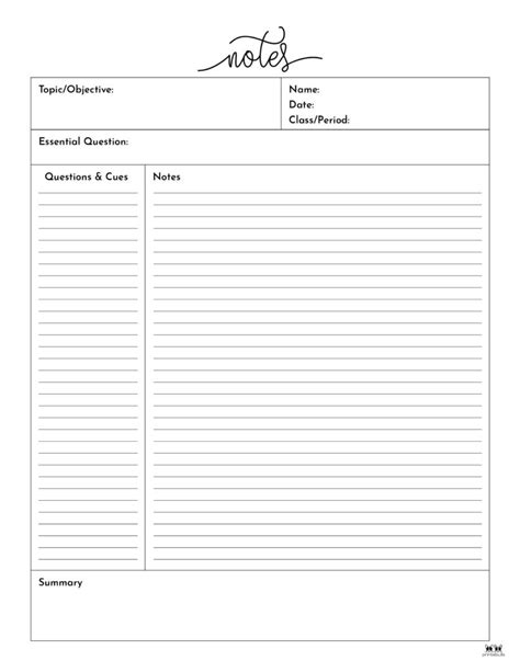 Free Cornell Notes Template Pdf Printable