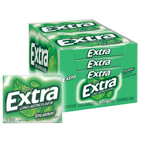 EXTRA Gum Spearmint Chewing Gum, 15 Piece Packs, 10 Count - Walmart.com ...