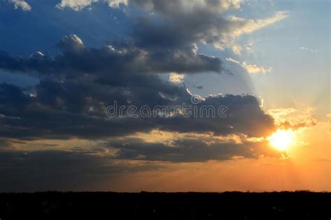 Beautiful Sunset Sky With Dramatic Light Cloudscape With Dark Clouds