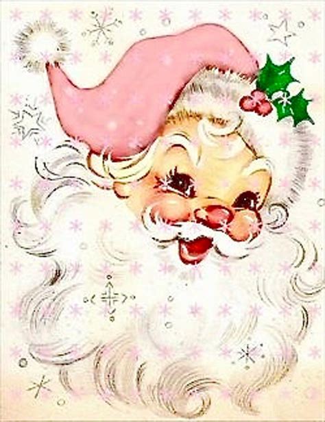 Vintage Christmas Pink Santa Claus Graphic Image Art Fabric Etsy