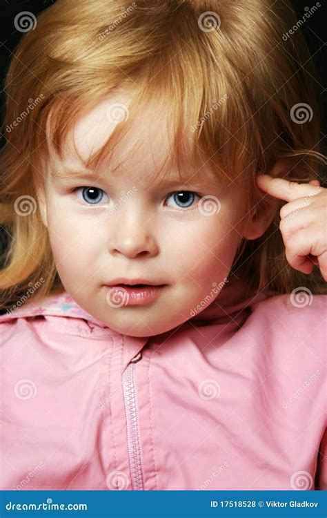 Smiling Little Girl Thinking Stock Photo Image Of Pink Cheerful
