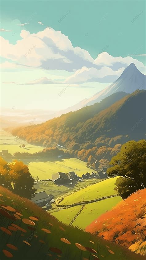 Background Pegunungan Musim Gugur Dan Latar Belakang Kartun Animasi
