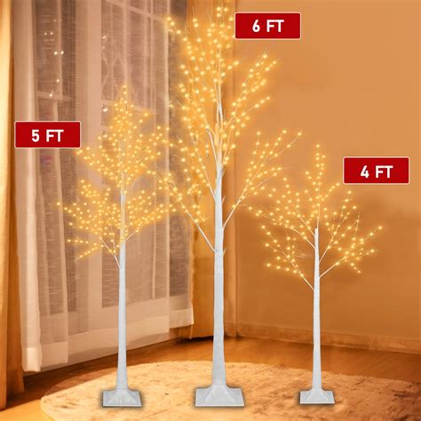 Birch Tree With Lights 3 Pieces Warm White Christmas Artificial Birch